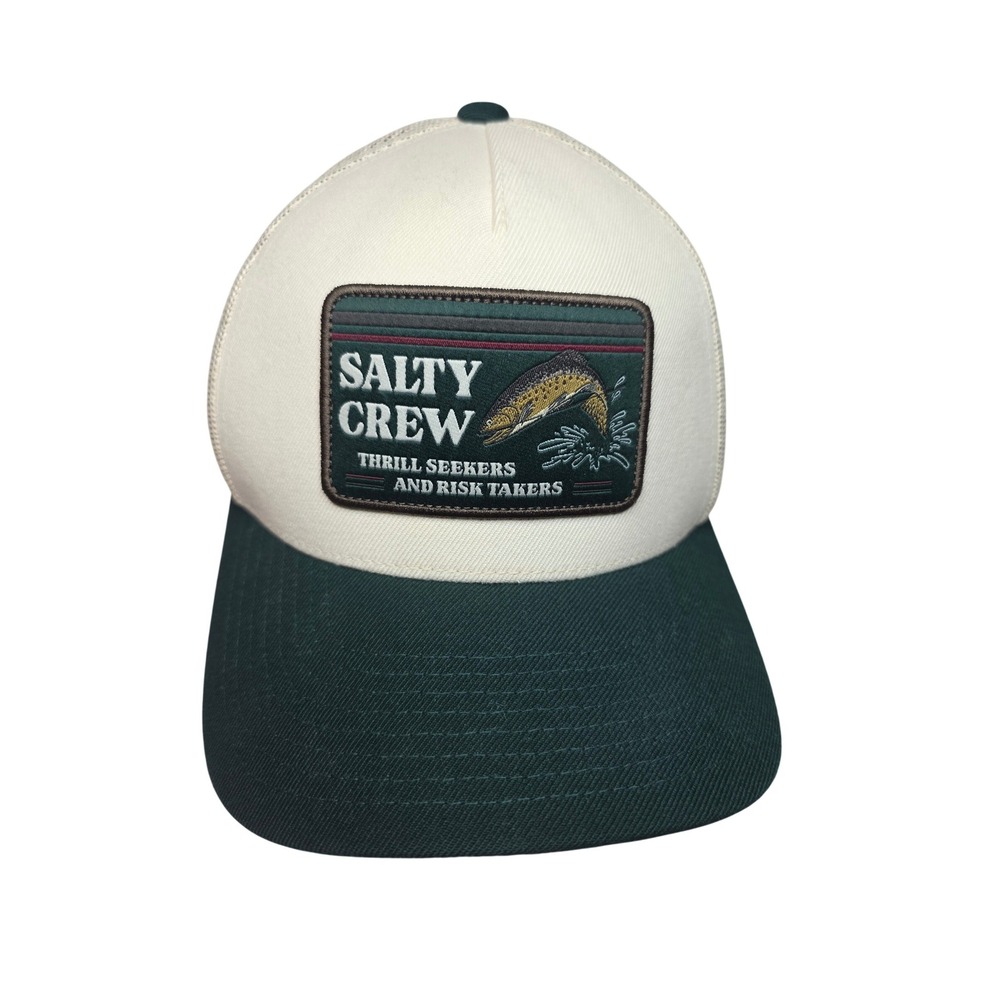 Salty Crew‎ M's Trucker Hat White Green Mesh Snapback Logo Patch One Size Unique